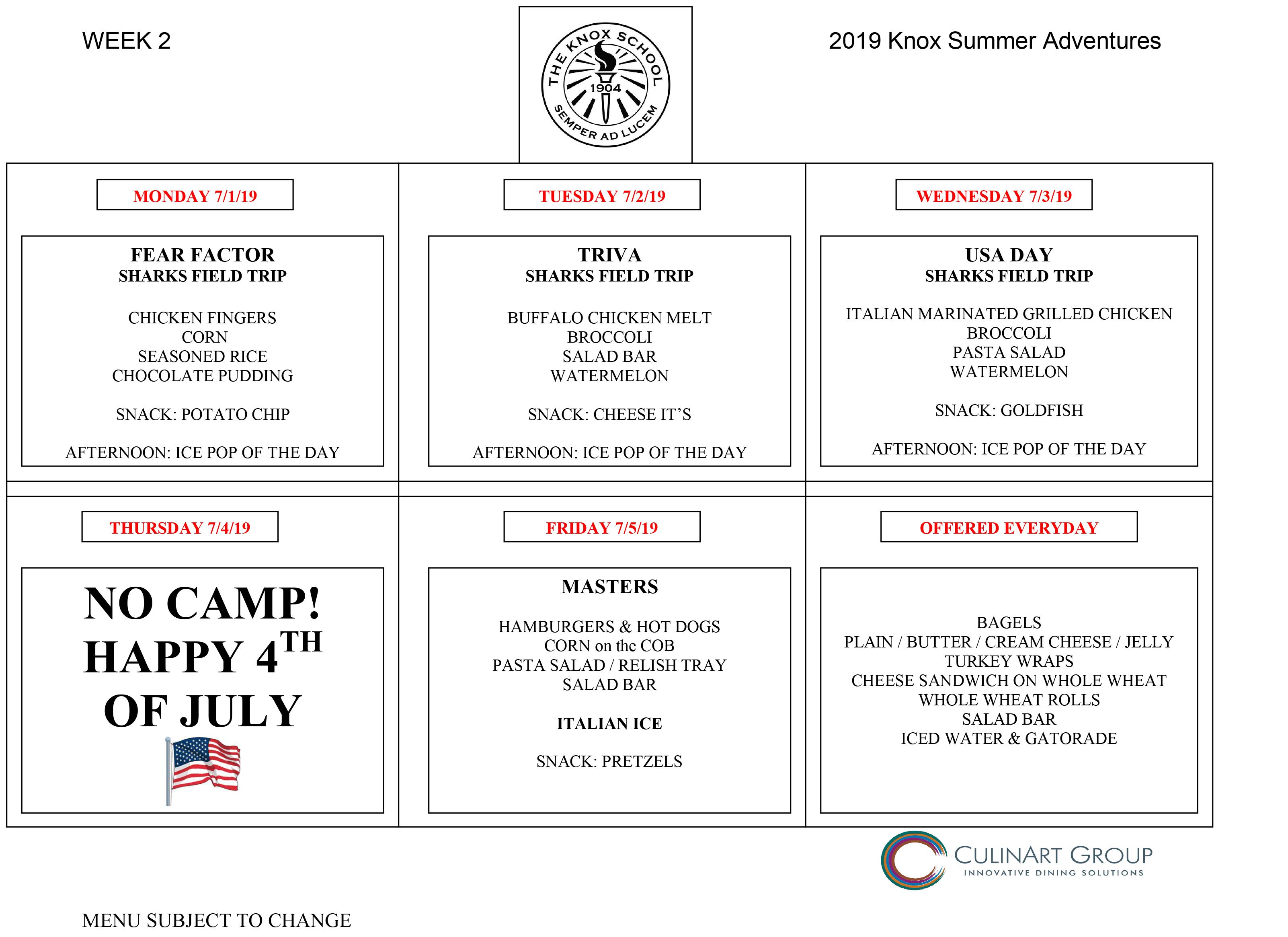 Lunch Menus The Knox School