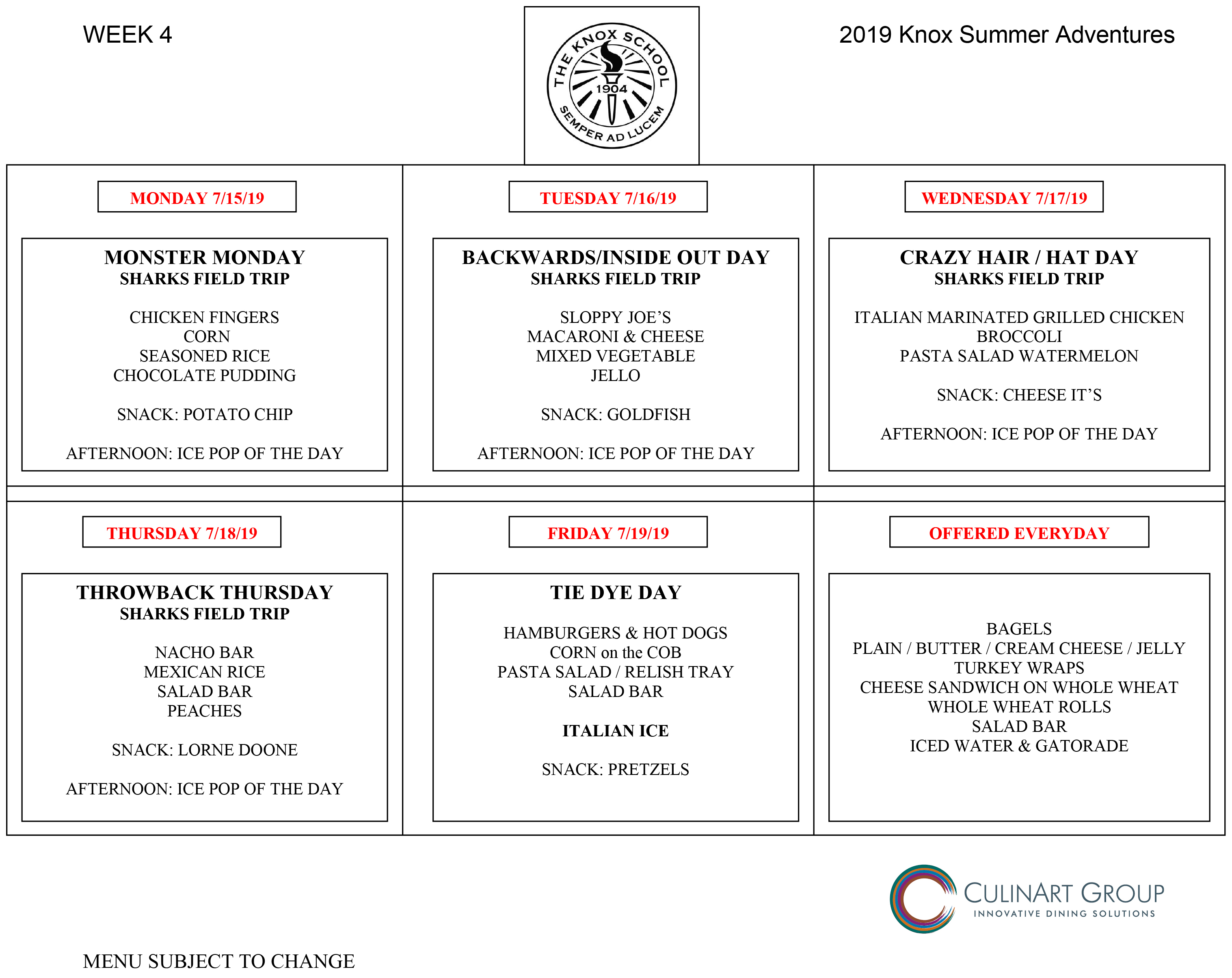 Lunch Menus The Knox School