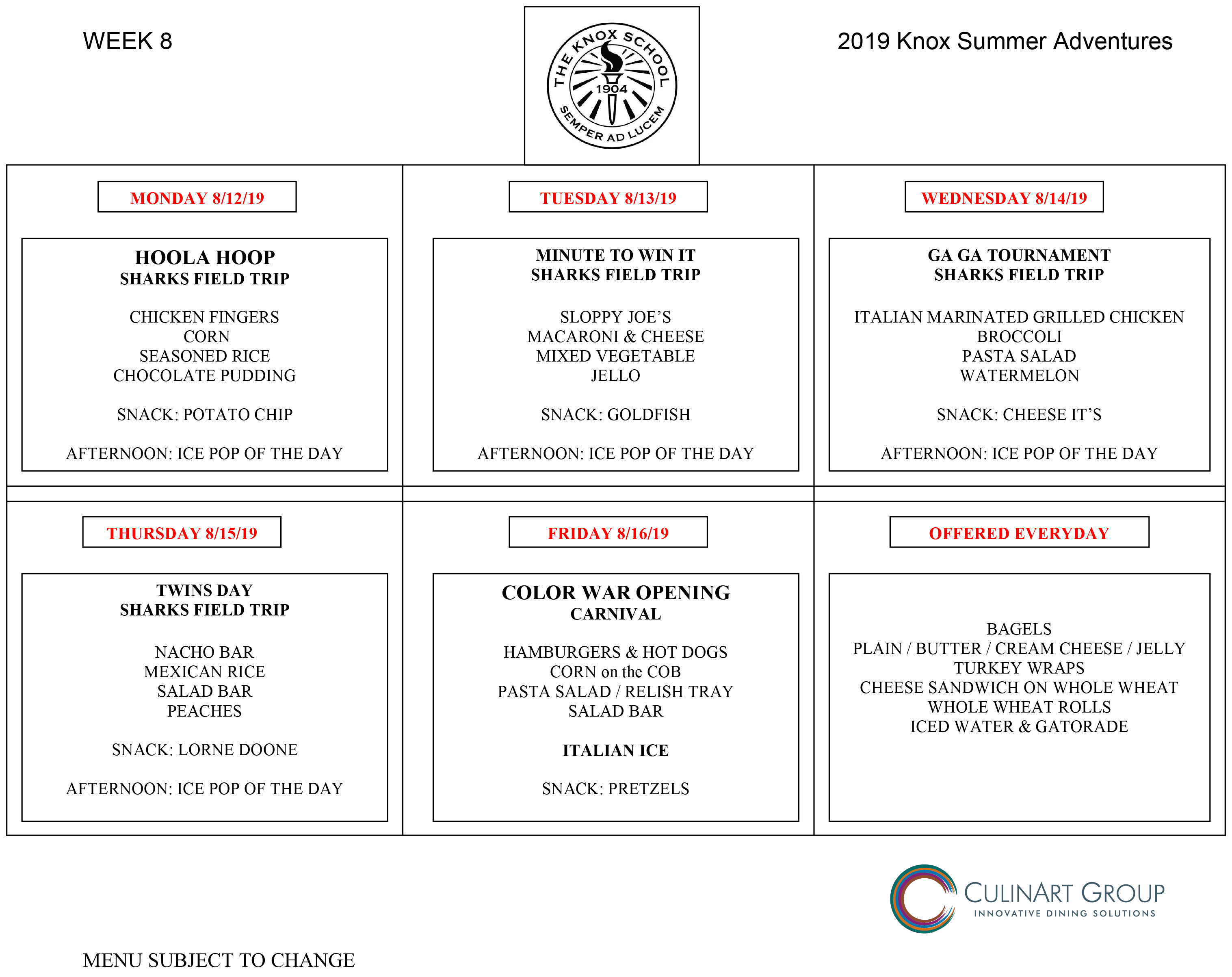 Lunch Menus The Knox School