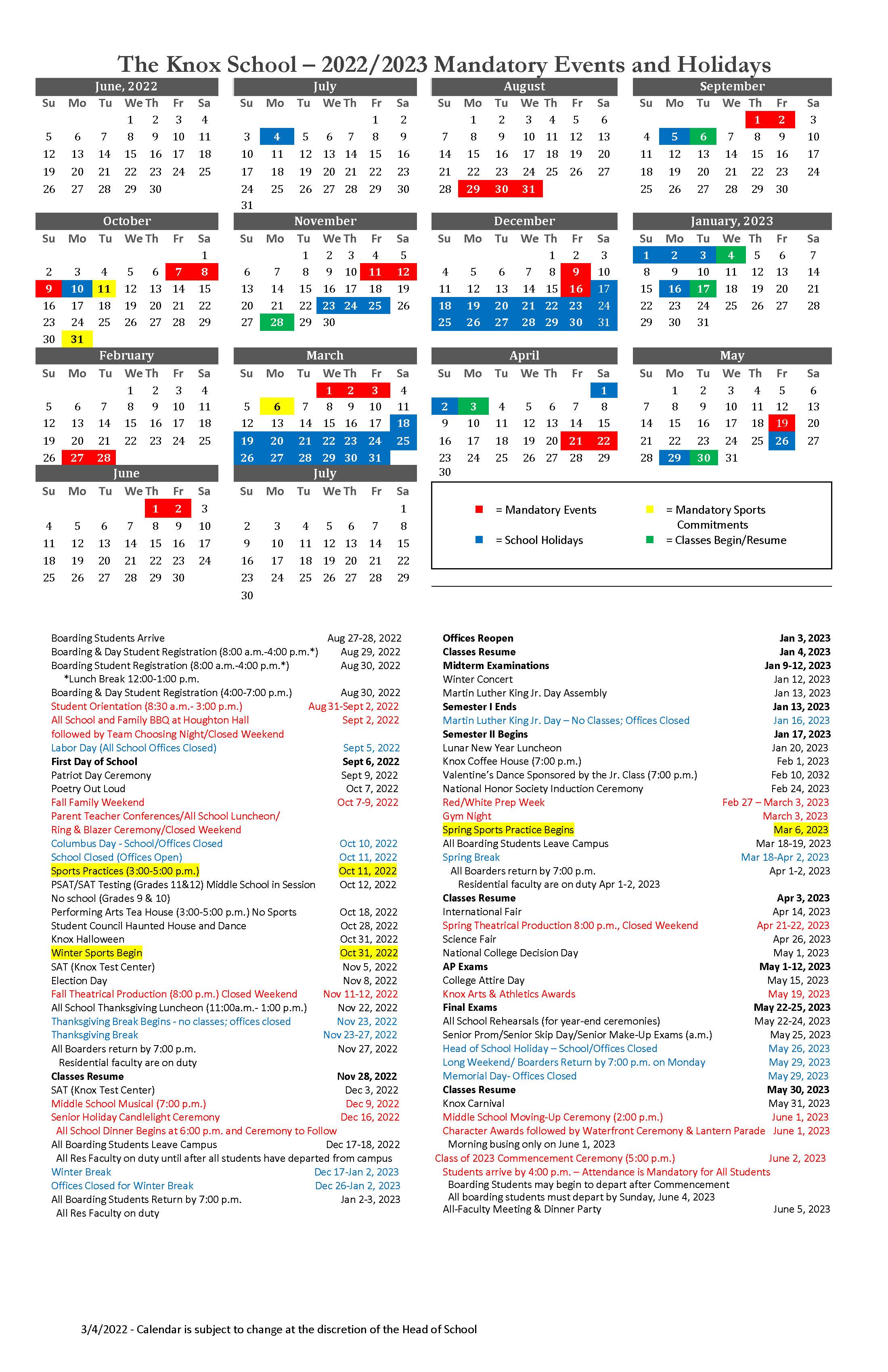 22-23 School Calendar