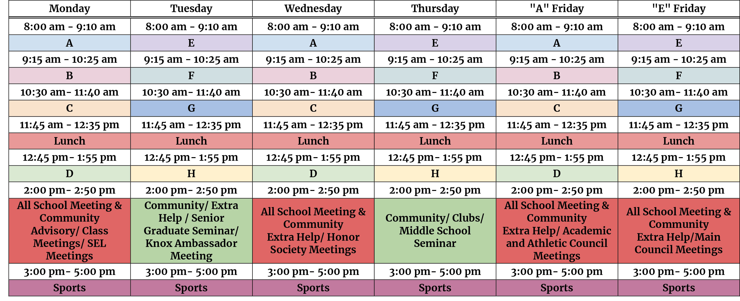 Daily Schedule - The Knox School